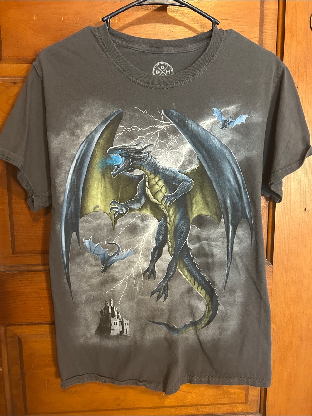 Dragon Graphic Reptile Tee - Charcoal with Green and Blue Art